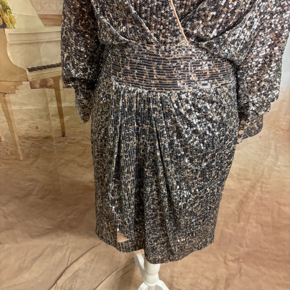 NEW ONE33 Social Leopard Print Draped Mini Sequin dress - Picture 4 of 12